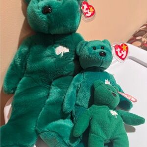Ty “Erin” Plush Bear Trio - Buddy, Baby, & Teeny. NWT, China, PE Pellets